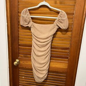 Princess Polly Tan Ruched Mini Dress
